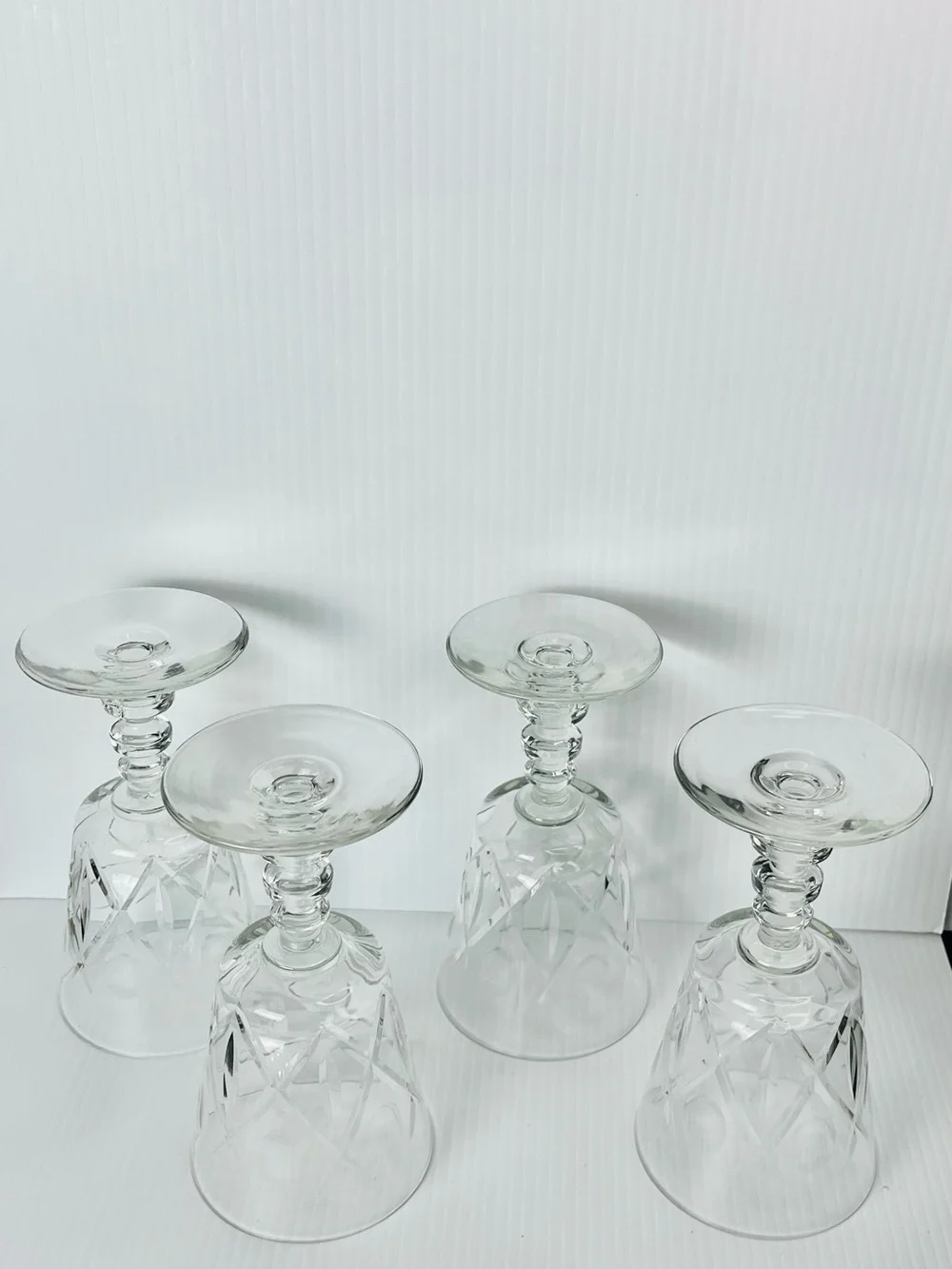 Set of Four Rock Sharpe Olive and Cross Footed Water / Wine Goblets